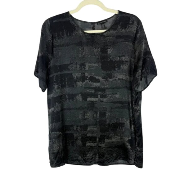 Eileen Fisher black grey abstract print short sleeve shirt size US L - Picture 1 of 9